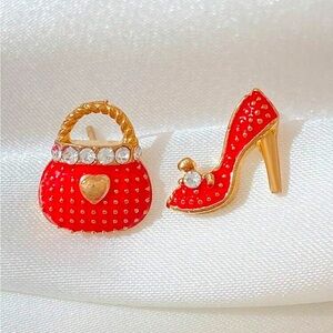 Red and Gold Handbag and Heel Earrings​